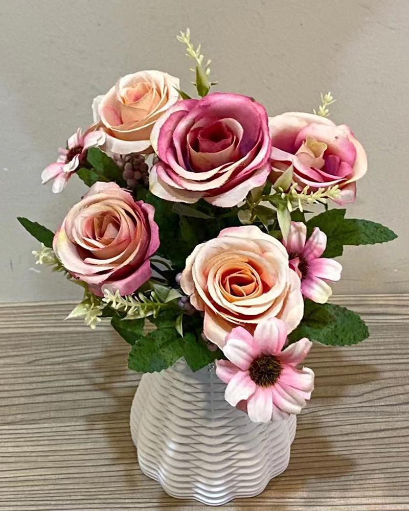 

Artificial Rose Daisy Flower Bouquet Silky Rose Bouquets with Daisy for Wedding Arrangements Table Centerpieces Garden Party Home Decor, Style1