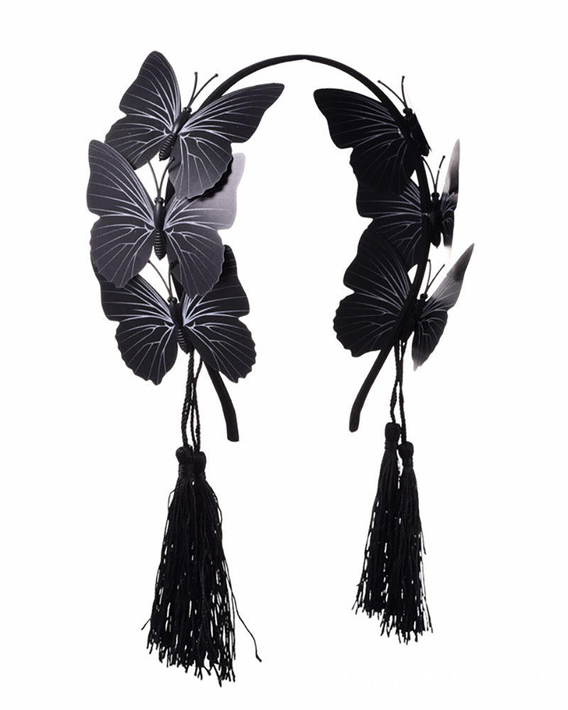 

Gothic Black Butterfly Hair Hoop Creative Party Head Hoop Tassel Headband