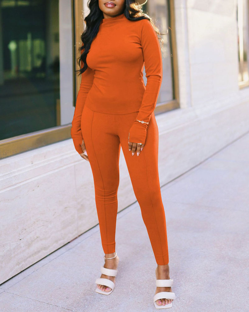 

Long Sleeve Top & Skinny Pants Set, Orange