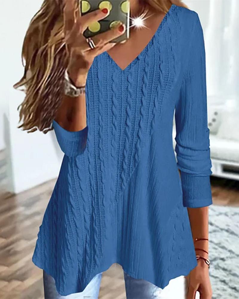 

Long Sleeve V-Neck Casual Top, Blue