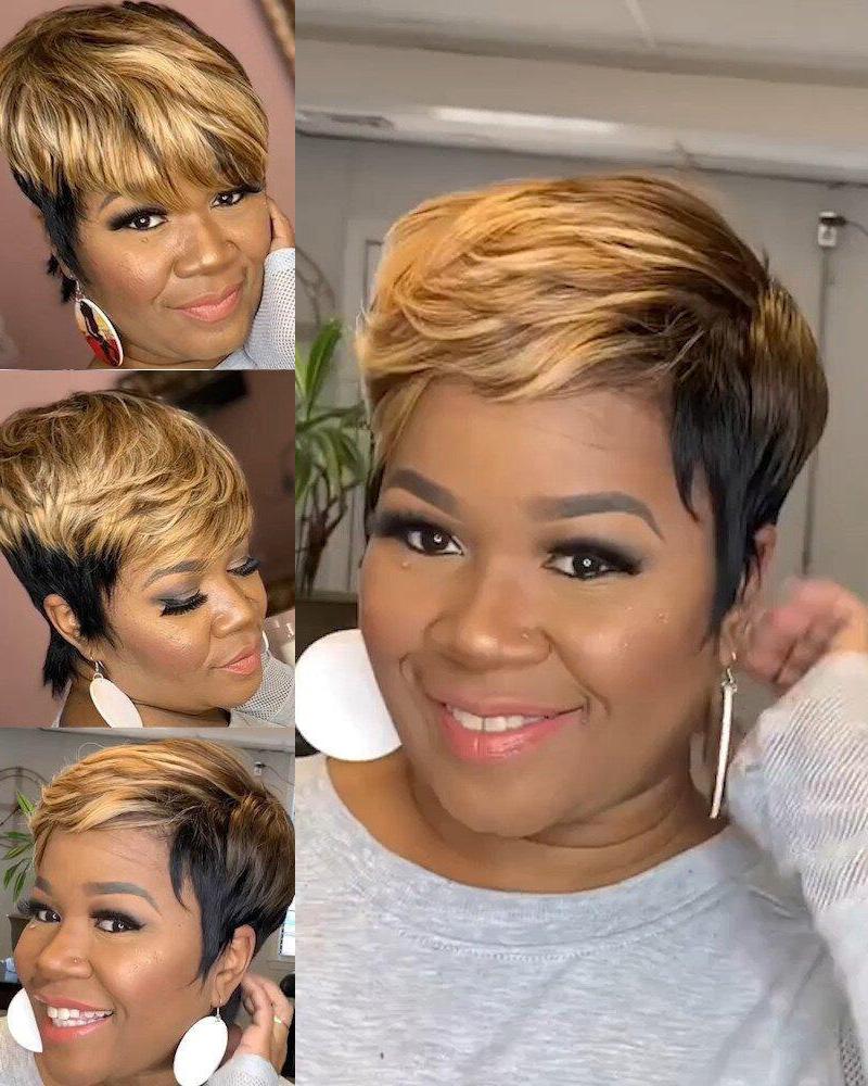 

Short Pixie Cut Wigs African American Women Hair Wig Natural Looking Synthetic Layered Pixie Wigs, Gold