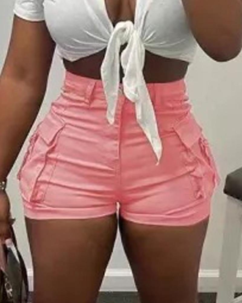 

Pocket Design High Waist Shorts, Pink