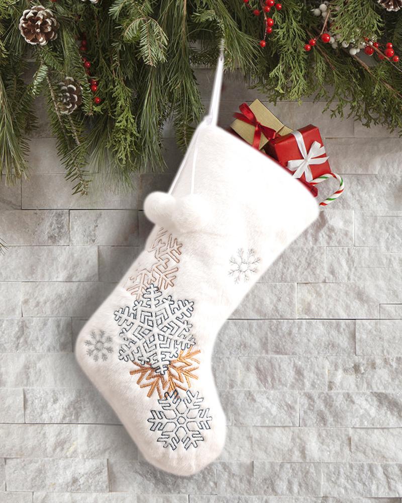 

Christmas Tree / Snowflake Embroidery Pom Pom Hanging Stockings Ornaments, Style2