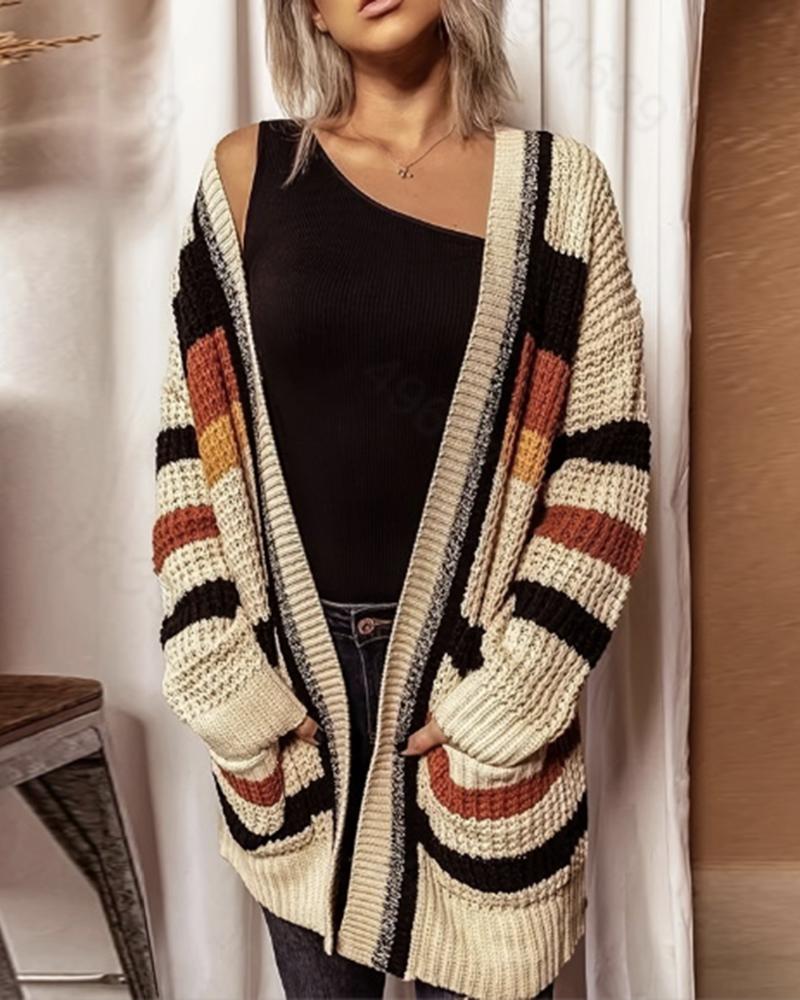 

Colorblock Pocket Design Knit Longline Cardigan, Apricot