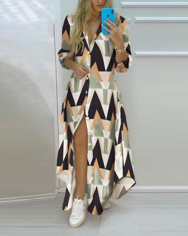 

High Slit Button Front Shirt Dress, Multicolor