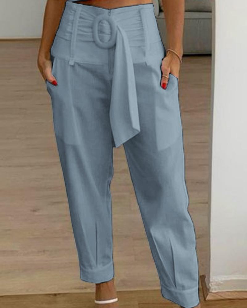 High Waist Belted Pocket Design Pants