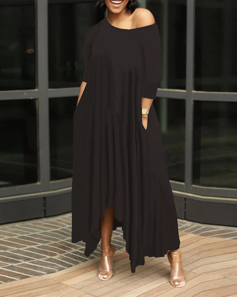 

Plus Size Pocket Detail Asymmetrical Maxi Dress, Black