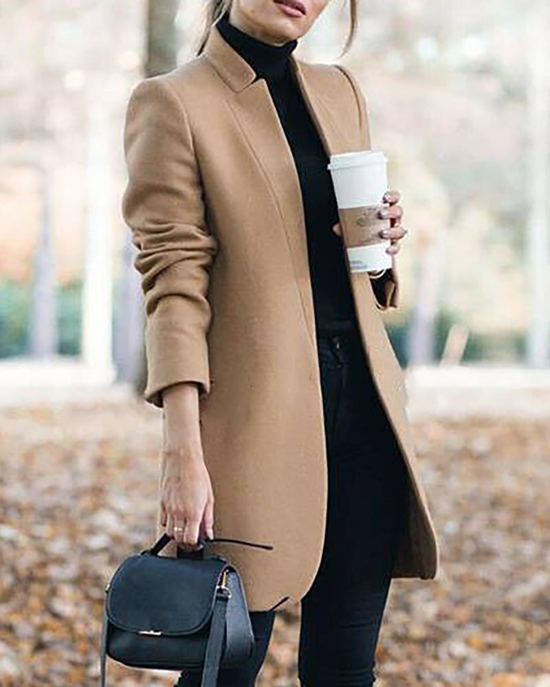 

Plain Long Sleeve Trench Coat, Khaki