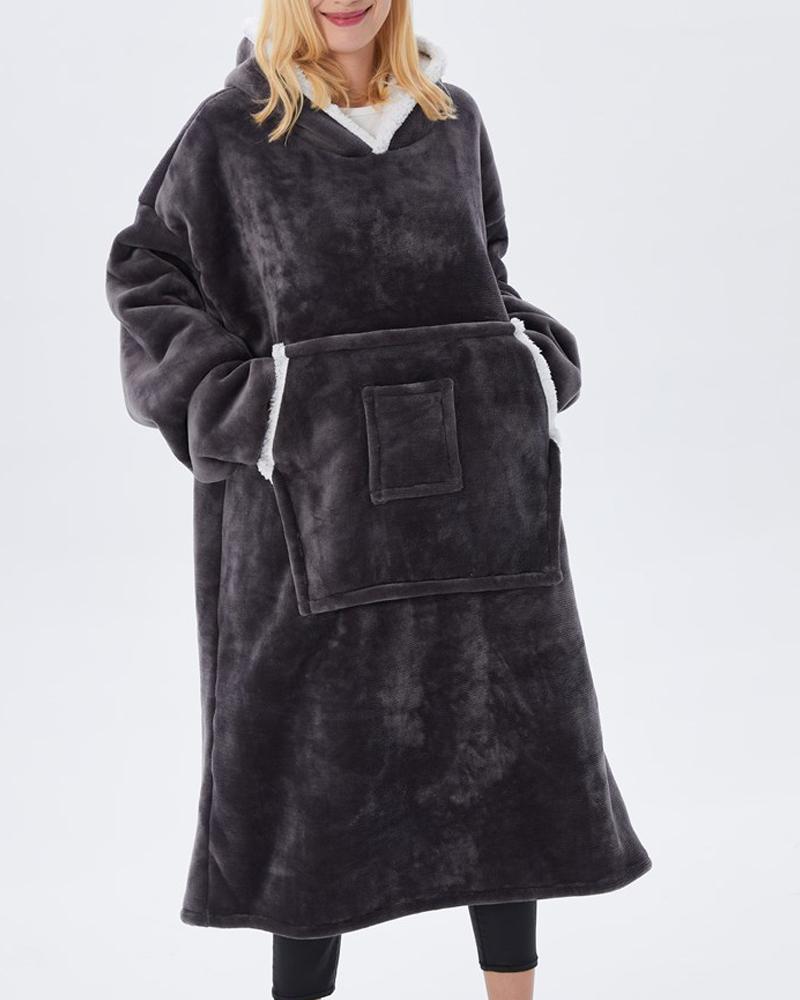 

Warm Fleece Lined Fluffy Oversized Wearable Blanket Hoodie, Dark grey