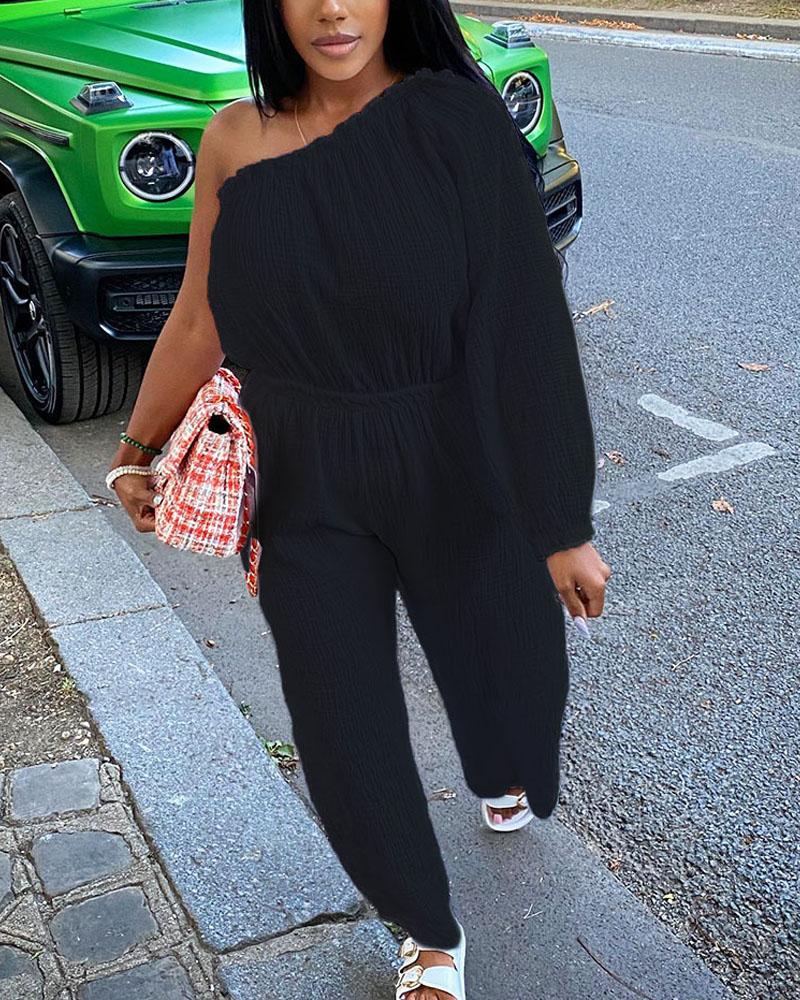 

One Shoulder Frill Hem Jumpsuit, Black