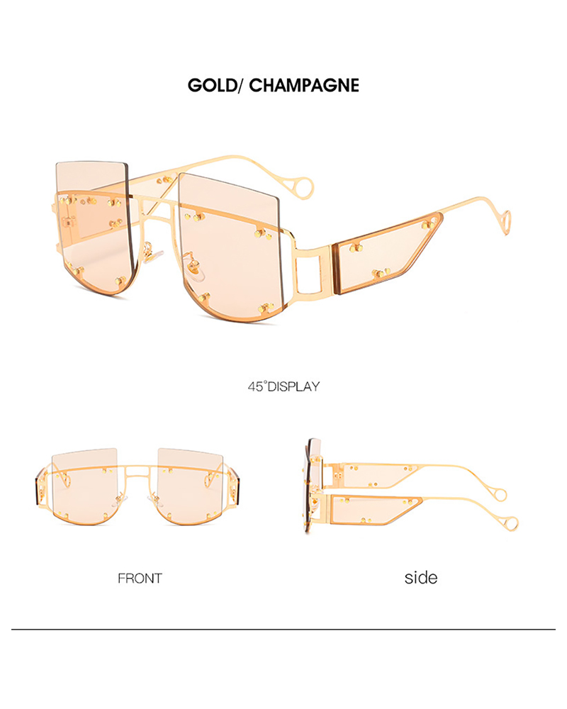 

1Pair Metal Rimless Square Shaped Sunglasses, Light pink