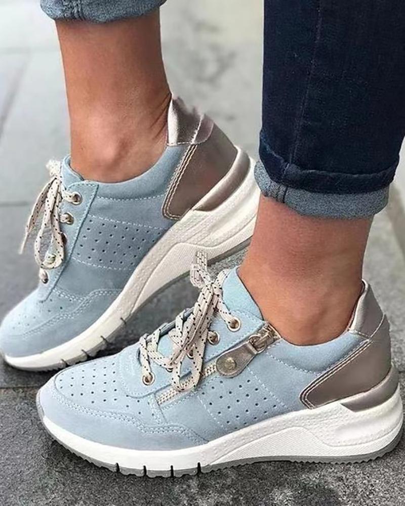 

Breathable Colorblock Lace-up Sneakers, Lighted blue