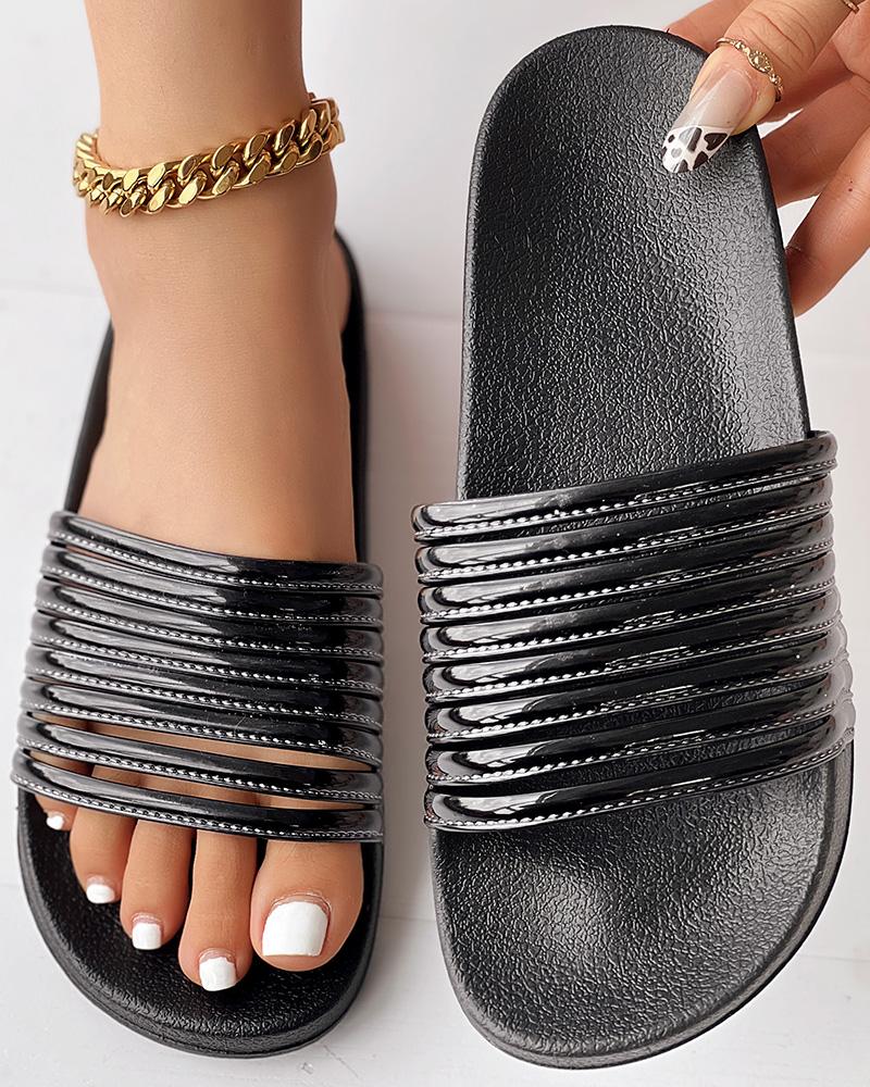 

Multi Strap Round Toe Casual Slippers Summer Sandals, Black