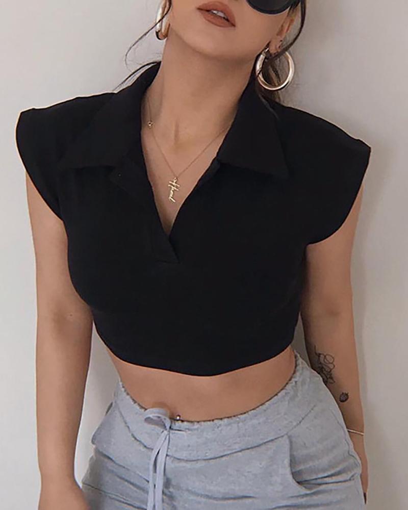 

Short Sleeve Plain Basic Crop Top, Black