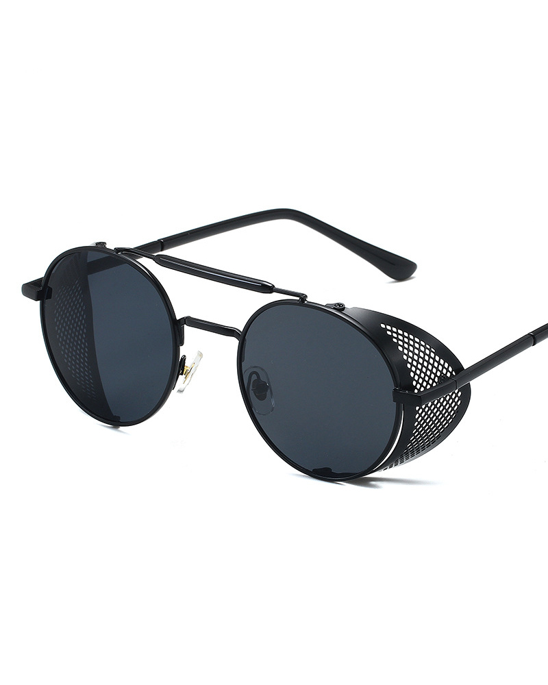 

1Pair Round Metal Frame Tinted Punk Fashion Sunglasses, Black