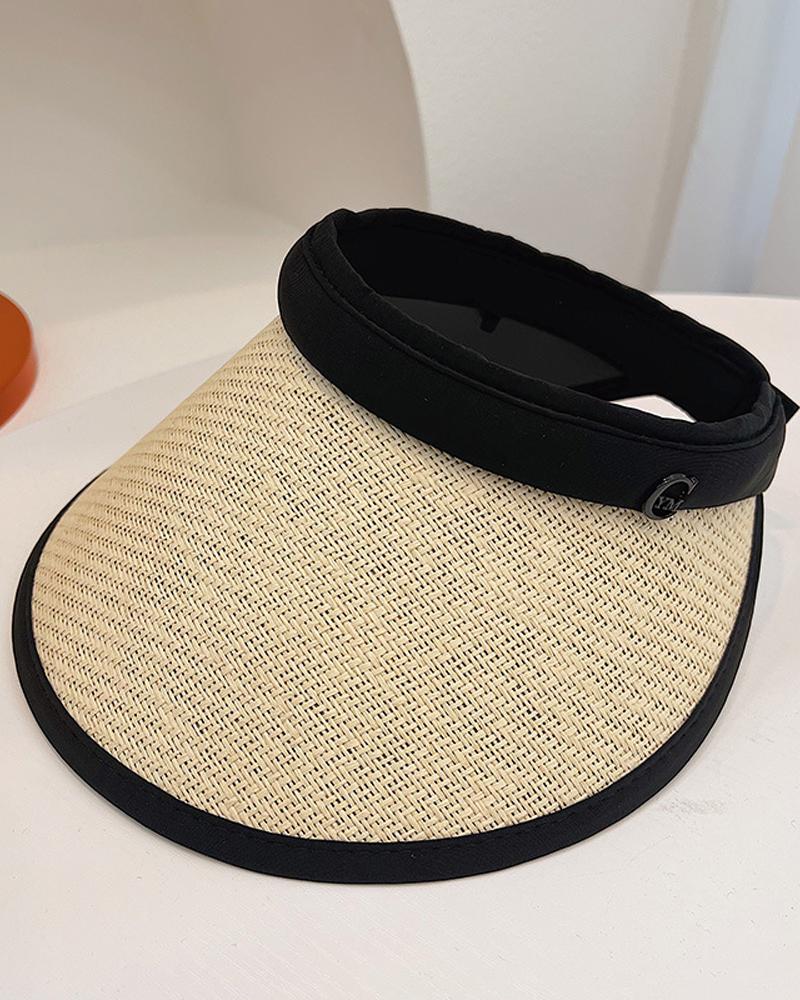

1pc Beach Sunhat Straw Visor Hat, Black