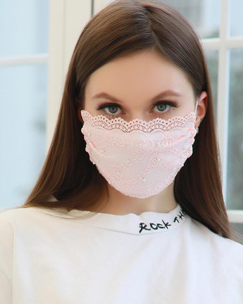

Lace Pearl Dust-proof Face Mask, Pink