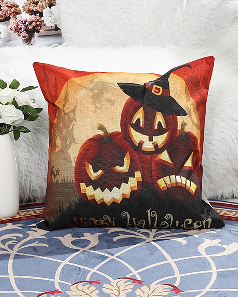 

Halloween Pumpkin Letter Print Cushion Cover Without Filler, Style3