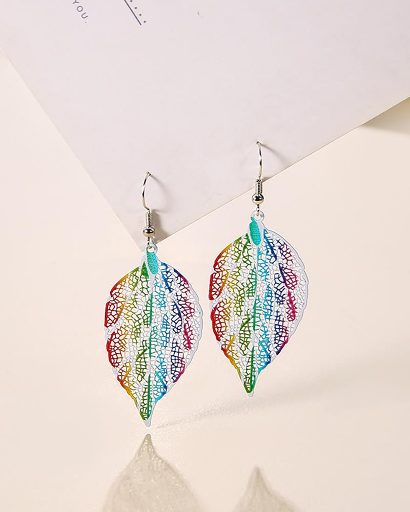 

1Pair Layered Colorful Leaf Pattern Drop Earrings, Green