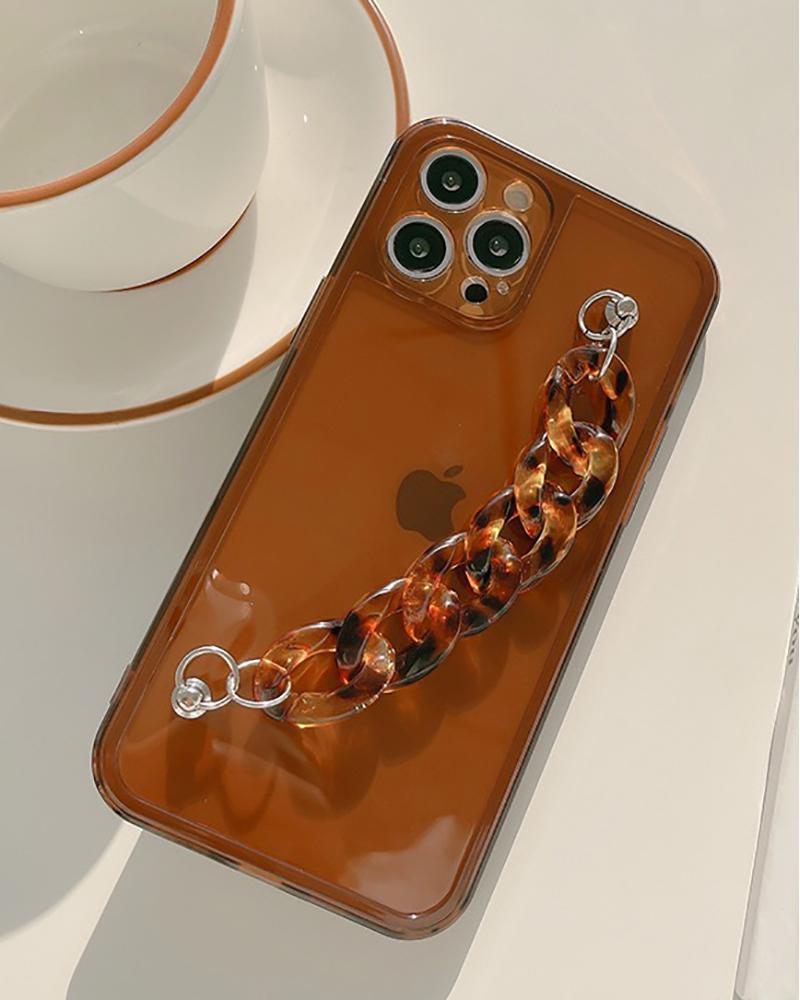 

Clear iPhone Case With Tortoiseshell Print Chain, Brown