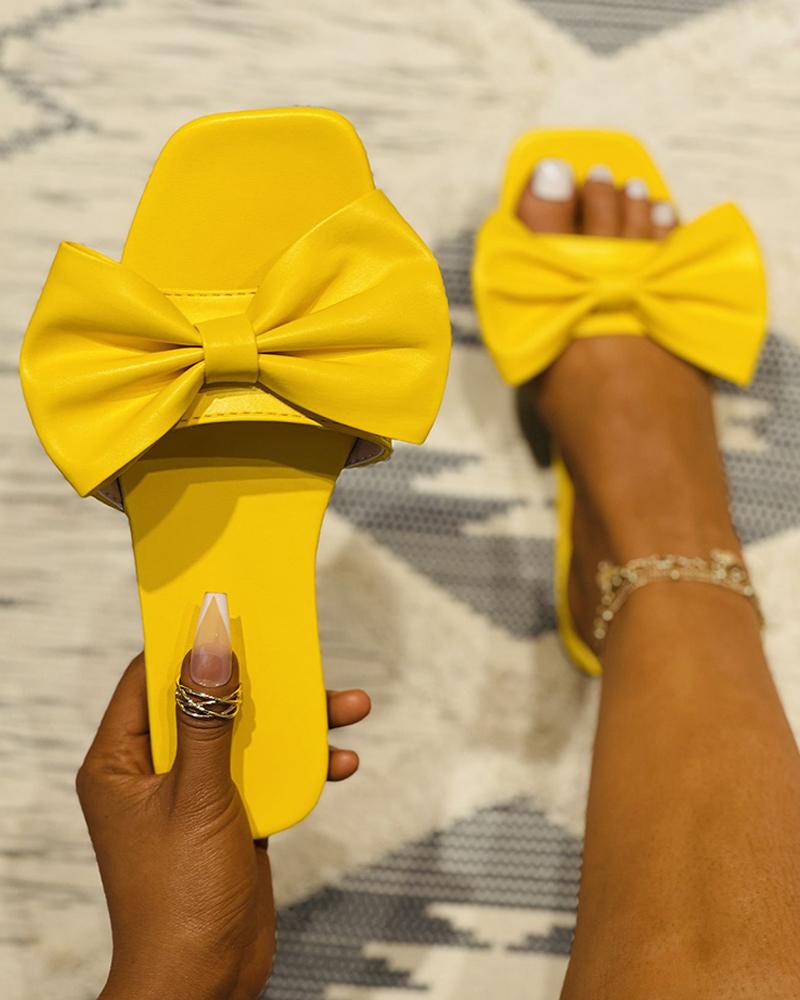 

Bowknot Decor Square Toe Flat Sandals, Yellow