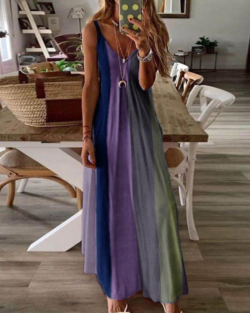 

Ombre Colorblock Sleeveless Maxi Dress, Purplish blue