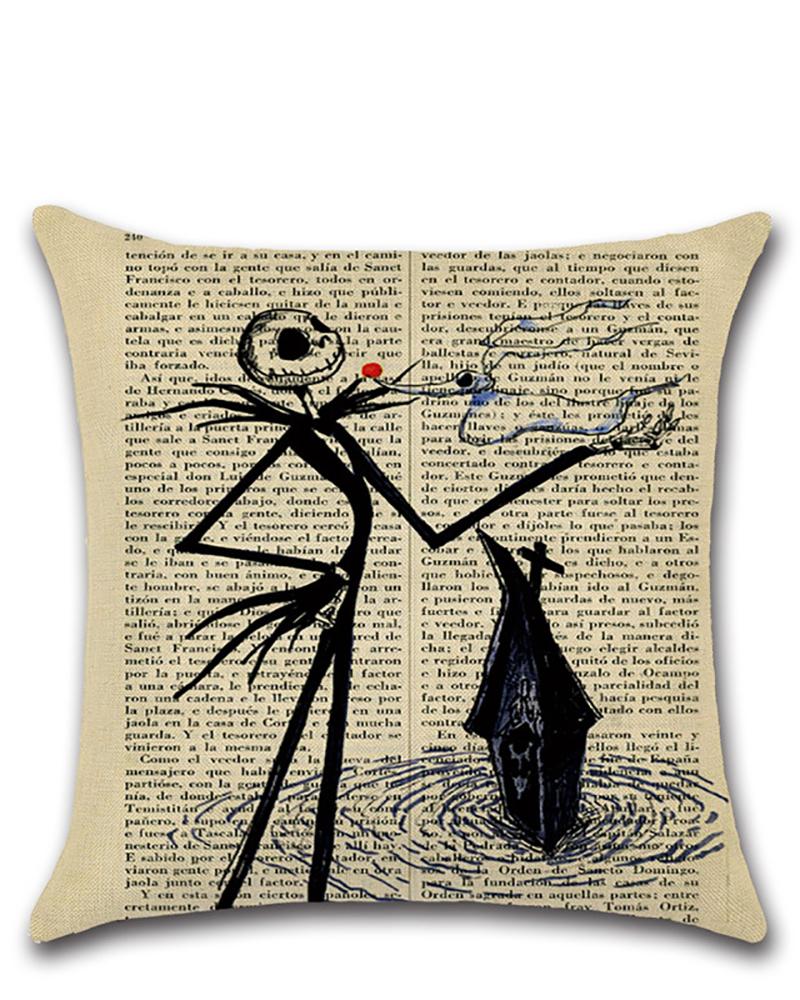 

Vintage Halloween Decorative Throw Pillow Covers Square Linen Newspaper Background Nightmare Before Christmas Decor Cushion Covers for Sofa Bed Car Chair Living Room, Style5