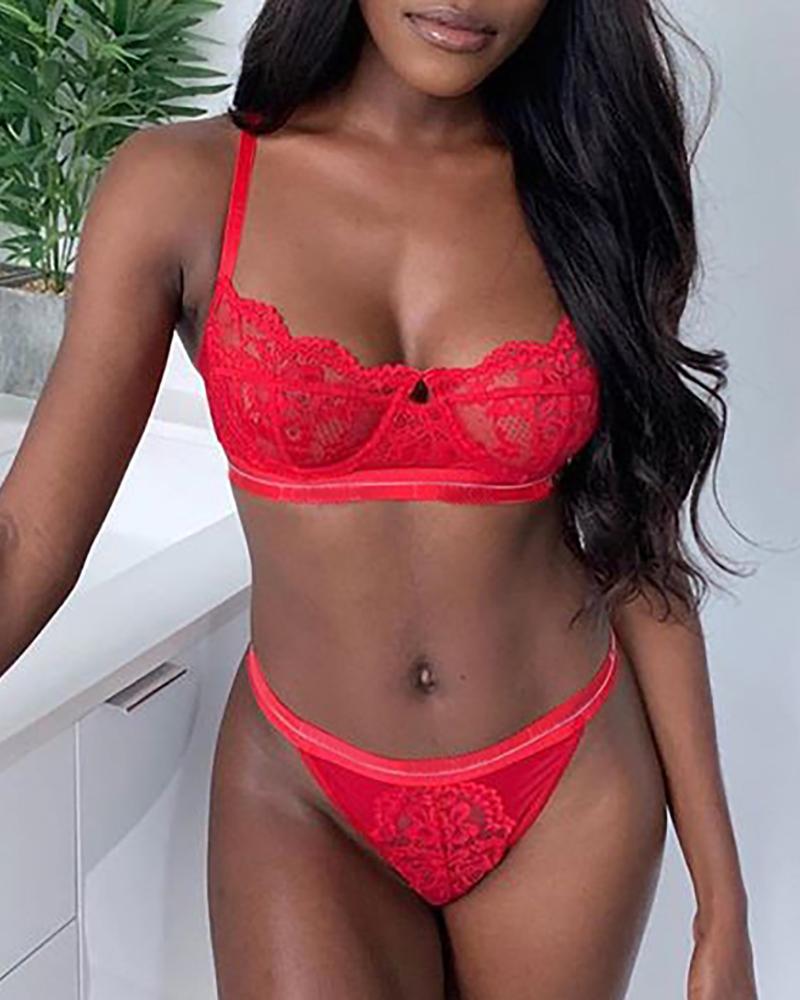 

Spaghetti Strap Lace Lingerie Set, Red