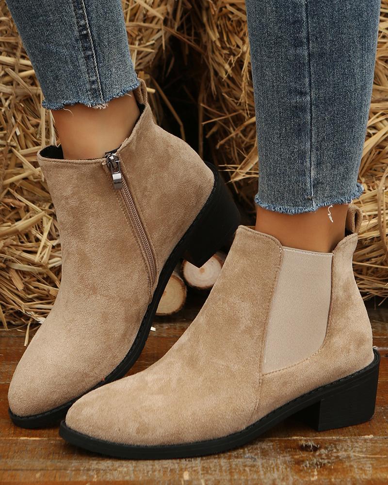 

Side Zipper Ankle Boots, Khaki