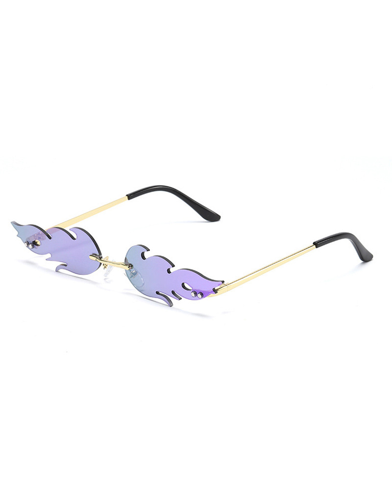 

1Pair Fire Shaped Rimless Fashion Sunglasses, Purple