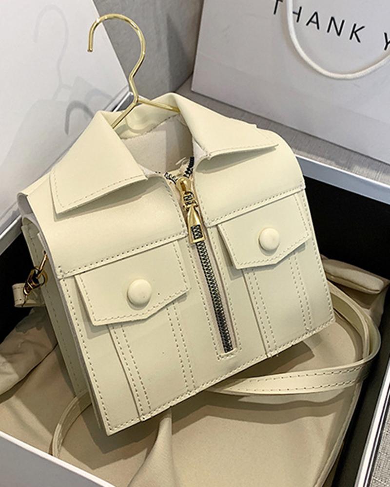 

Shirt-Shaped Zipper Design Funny Fashionable Shoulder Bag, White