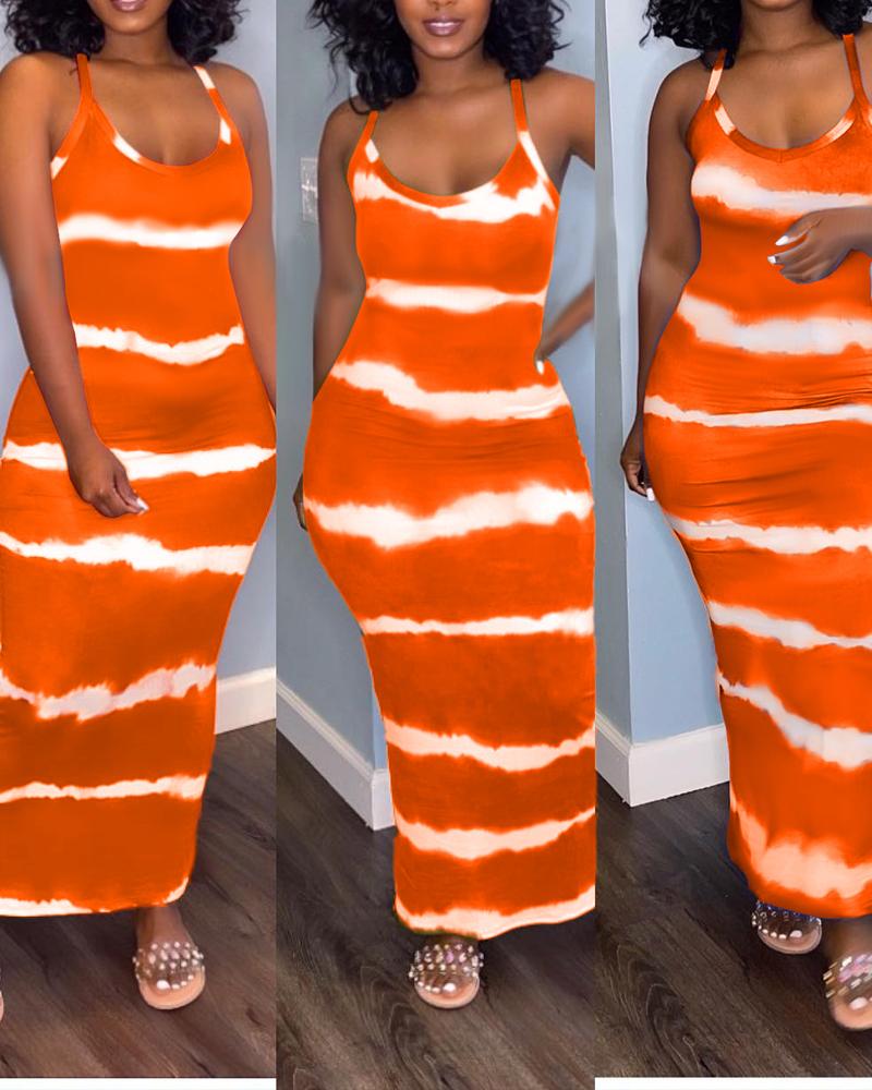 

Tie Dye Print U-Neck Sleeveless Casual Dress, Orange