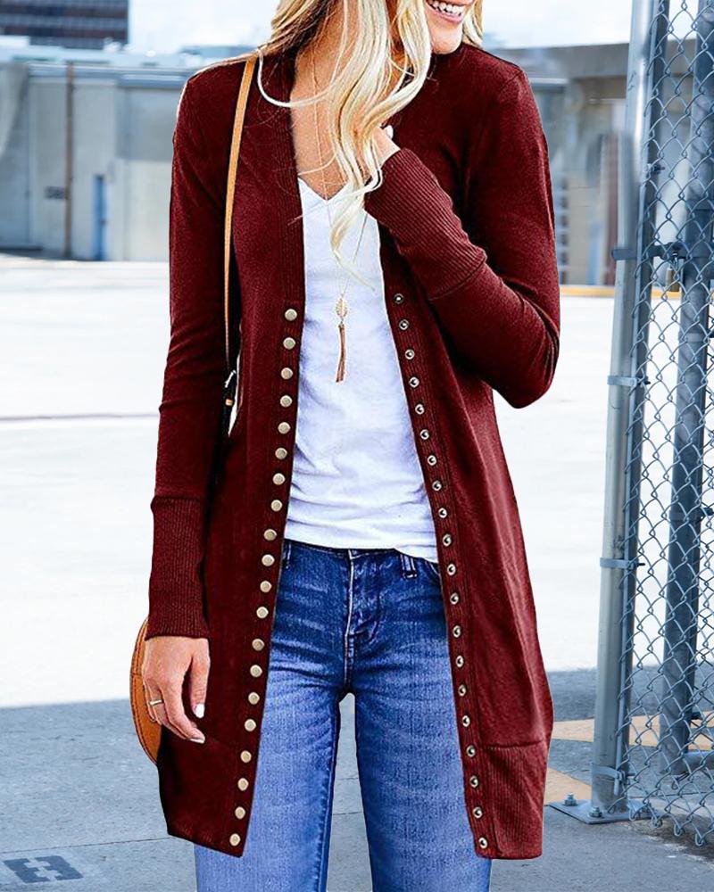 

Long Sleeve Button Front Cardigan, Wine red