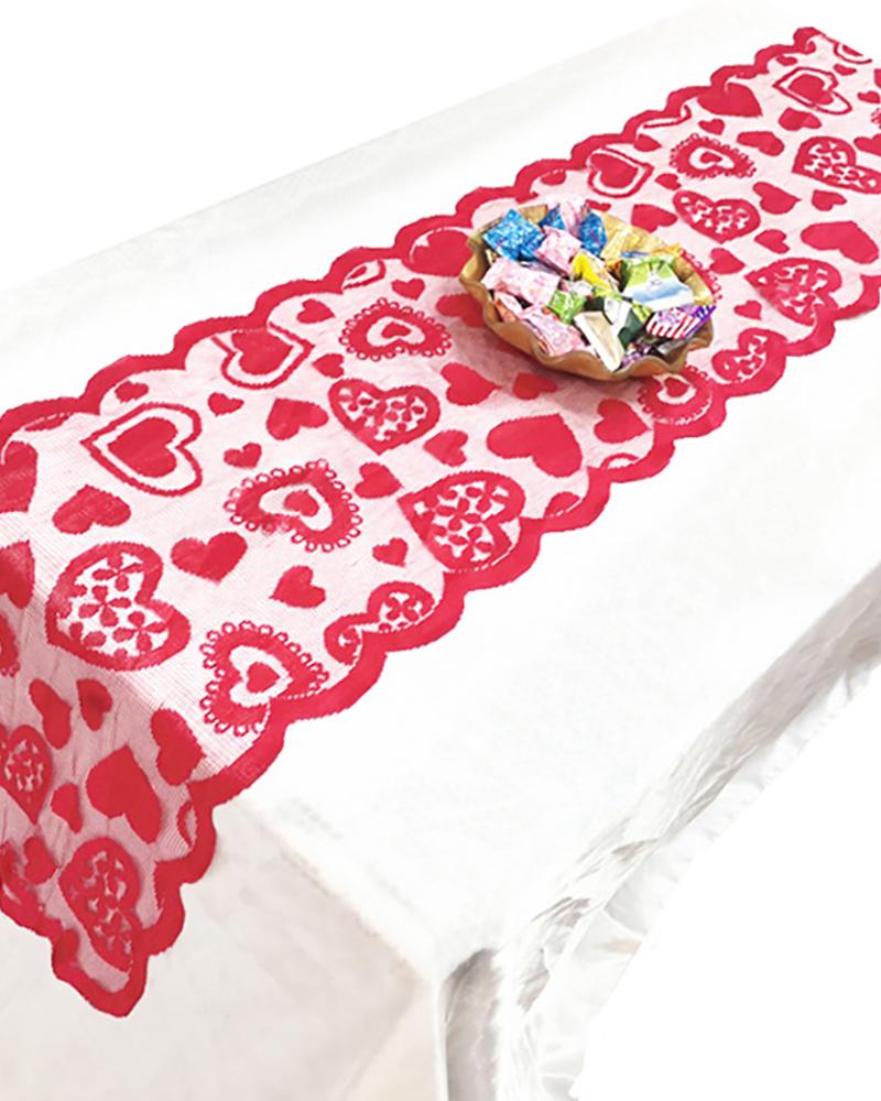 

1pc Valentine's Day Table Runner 33x183cm Lace Red Heart Tablecloth