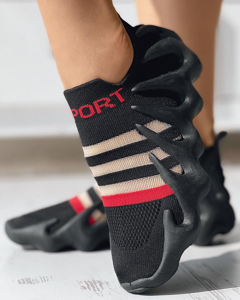 

Striped Contrast Paneled Octopus Sneakers, Black