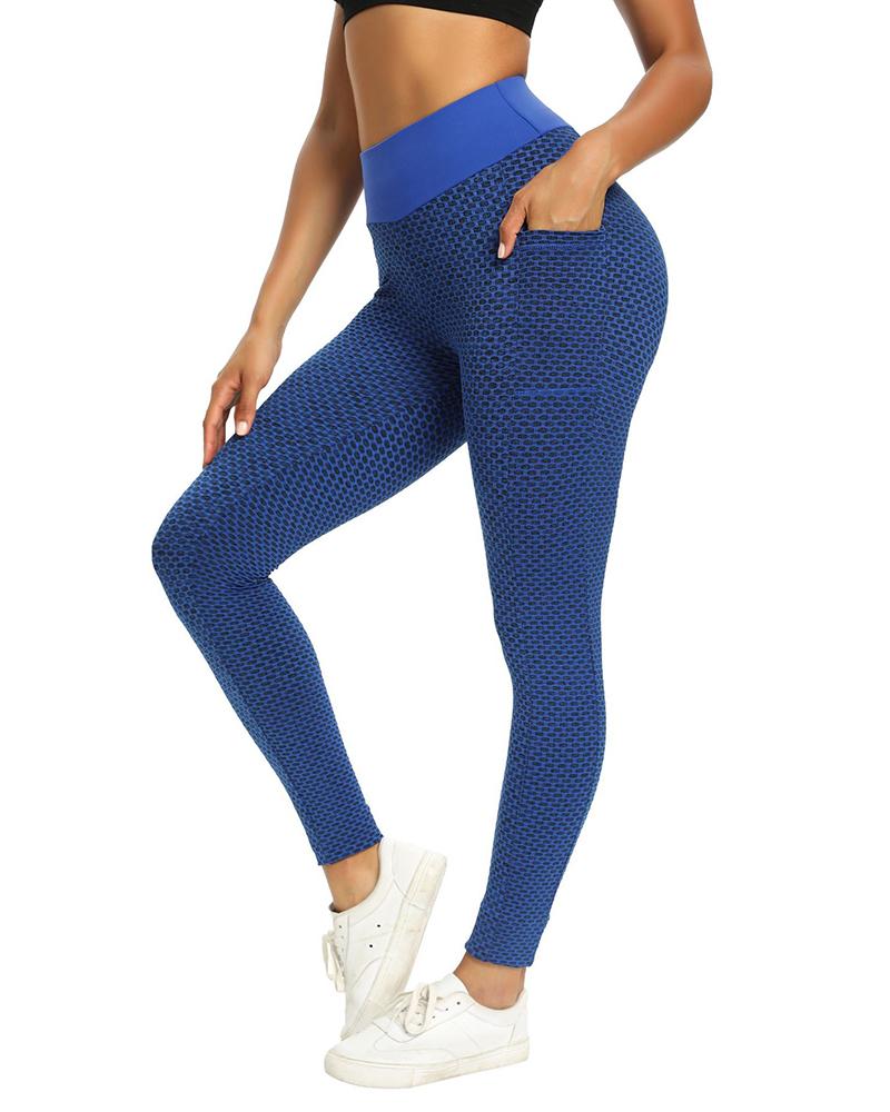 

High Waist Fishnet Skinny Yoga Pants, Blue