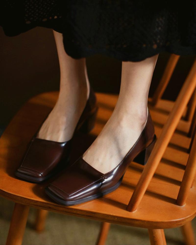

Square Toe Casual Slide Chunky Heels, Coffee