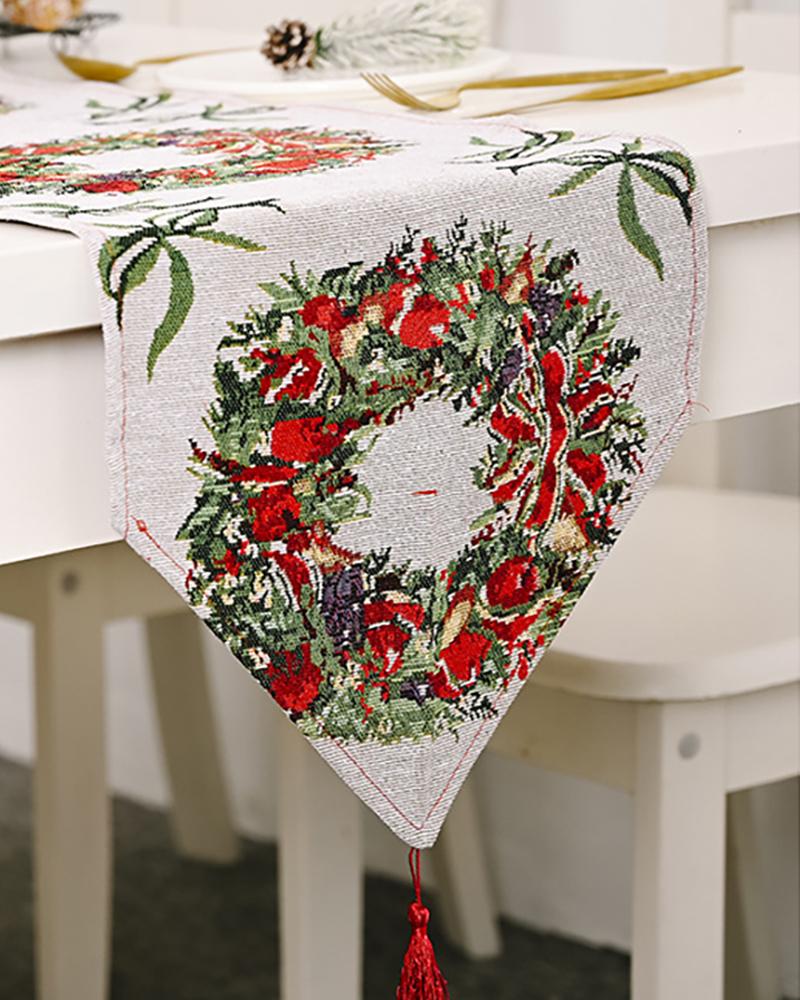 

Christmas Print Knit Tassel Design Table Runner, Style1