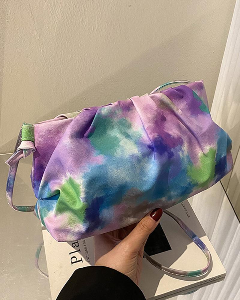 

Tie Dye Print Ruched Shoulder Bag, Purple