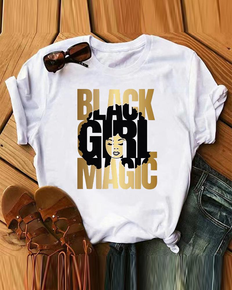

Plus Size Figure Letter Print Short Sleeve Casual T-shirt, White