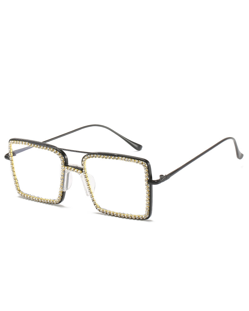 

Rhinestone Square Fram Double Layered Eyeglasses, Black