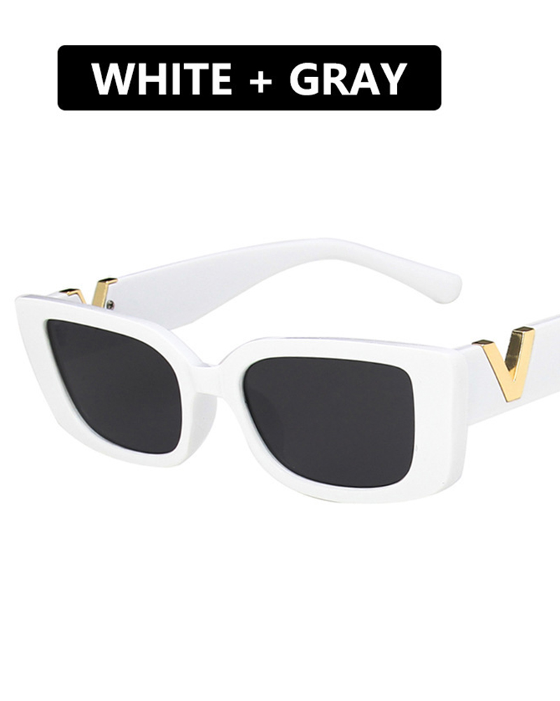 

1Pair Vintage V Detail Rectangle Frame Show Fashion Sunglasses, White