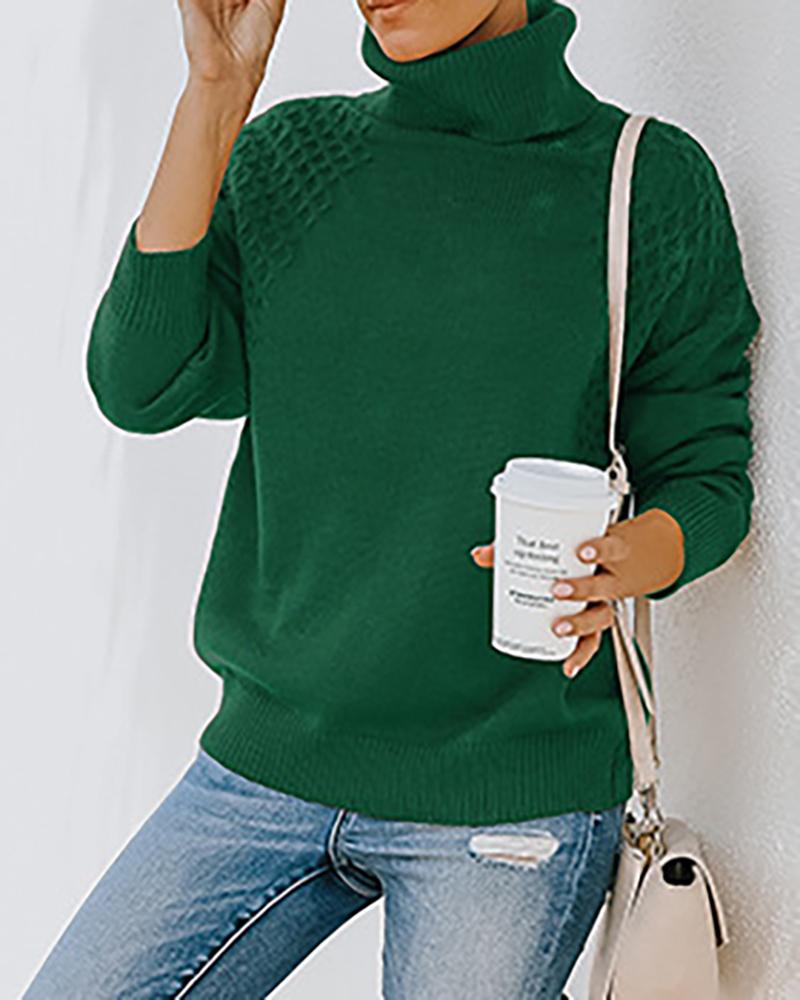 

High Neck Long Sleeve Casual Sweater, Green