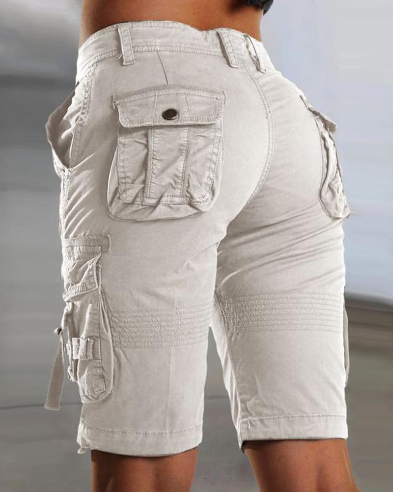 

High Waist Pocket Design Cargo Shorts, Apricot