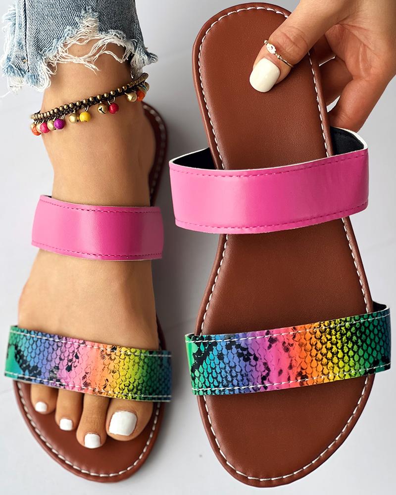 

Snakeskin Double Strap Beach Slippers, Hot pink