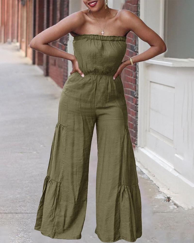 

Bandeau Ruched Wide Leg Jumpsuit, Green