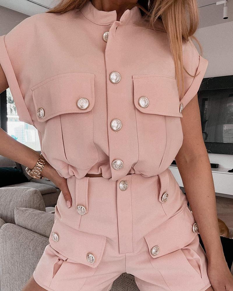 

Ensemble haut boutonné et short Pocket Design, Pink