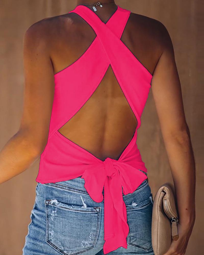 

Crisscross Backless Tied Detail Top, Rose red