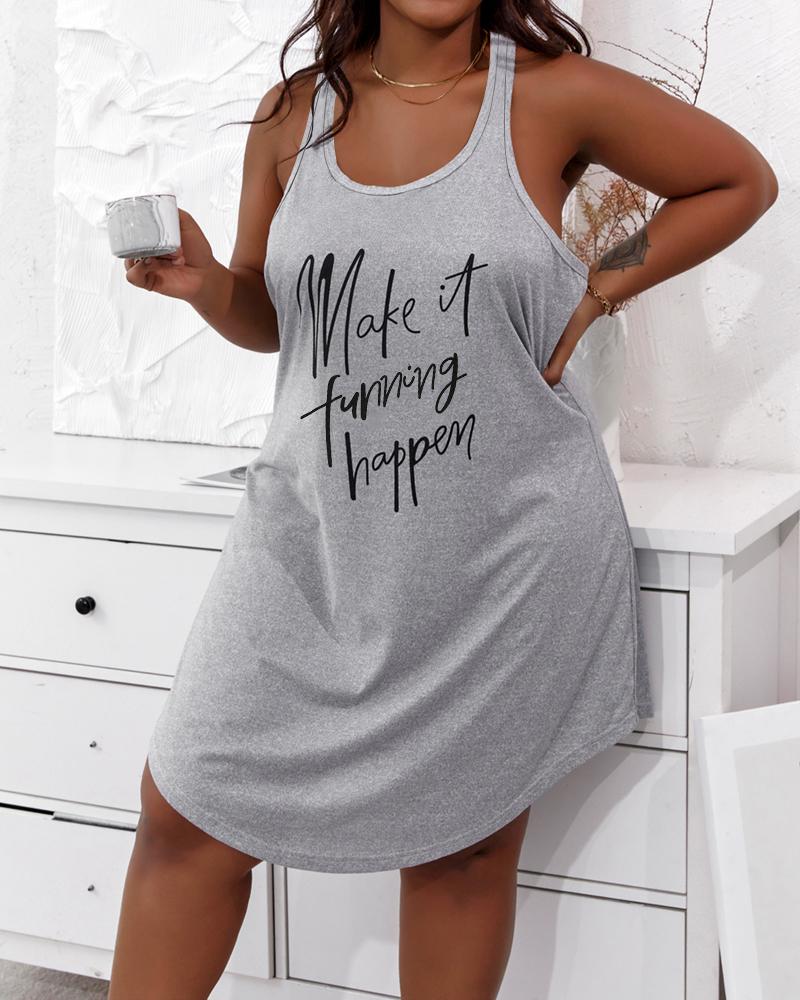 

Plus Size Slogan Print Sleeveless Sleep Dress, Gray
