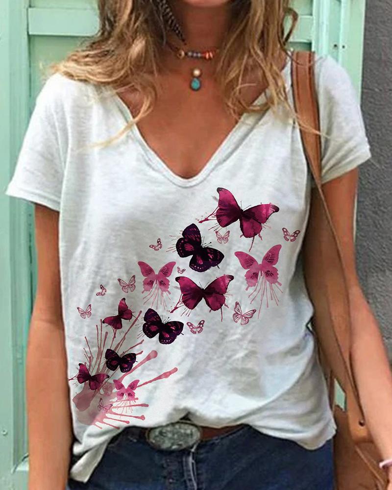 

Butterflies Print Short Sleeve T-shirt, White